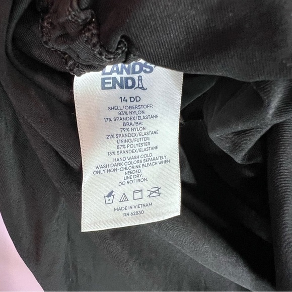 Land's End Black UV Chlorine Resistant Underwire Side Ruched Tankini Top 14DD - Picture 5 of 9